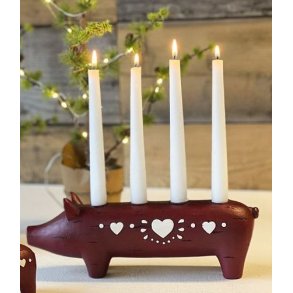 Adventsstage - sjov Vilma gris til 4 LED stagelys/stearin krone lys